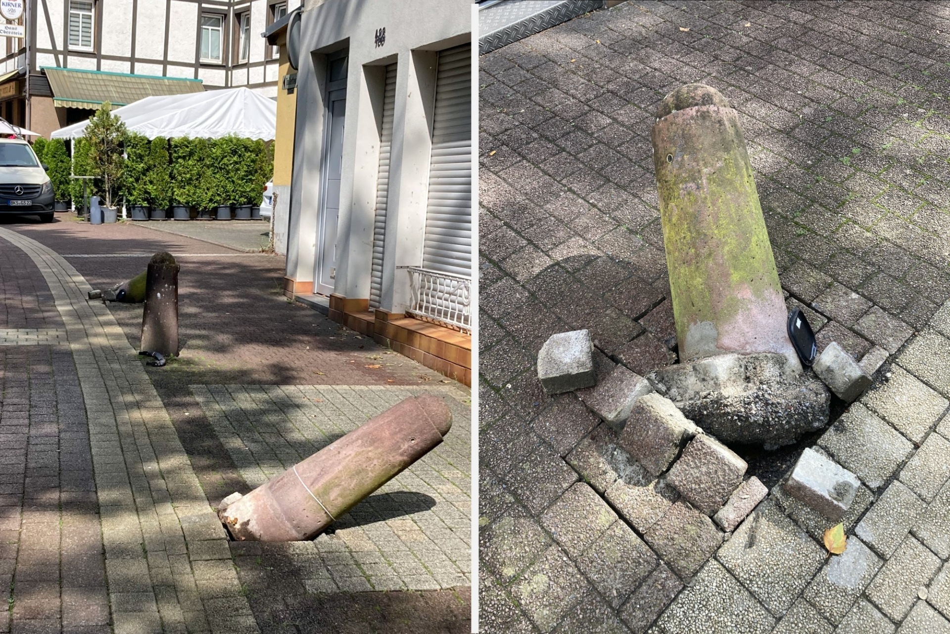 The photo shows the damaged bollards.