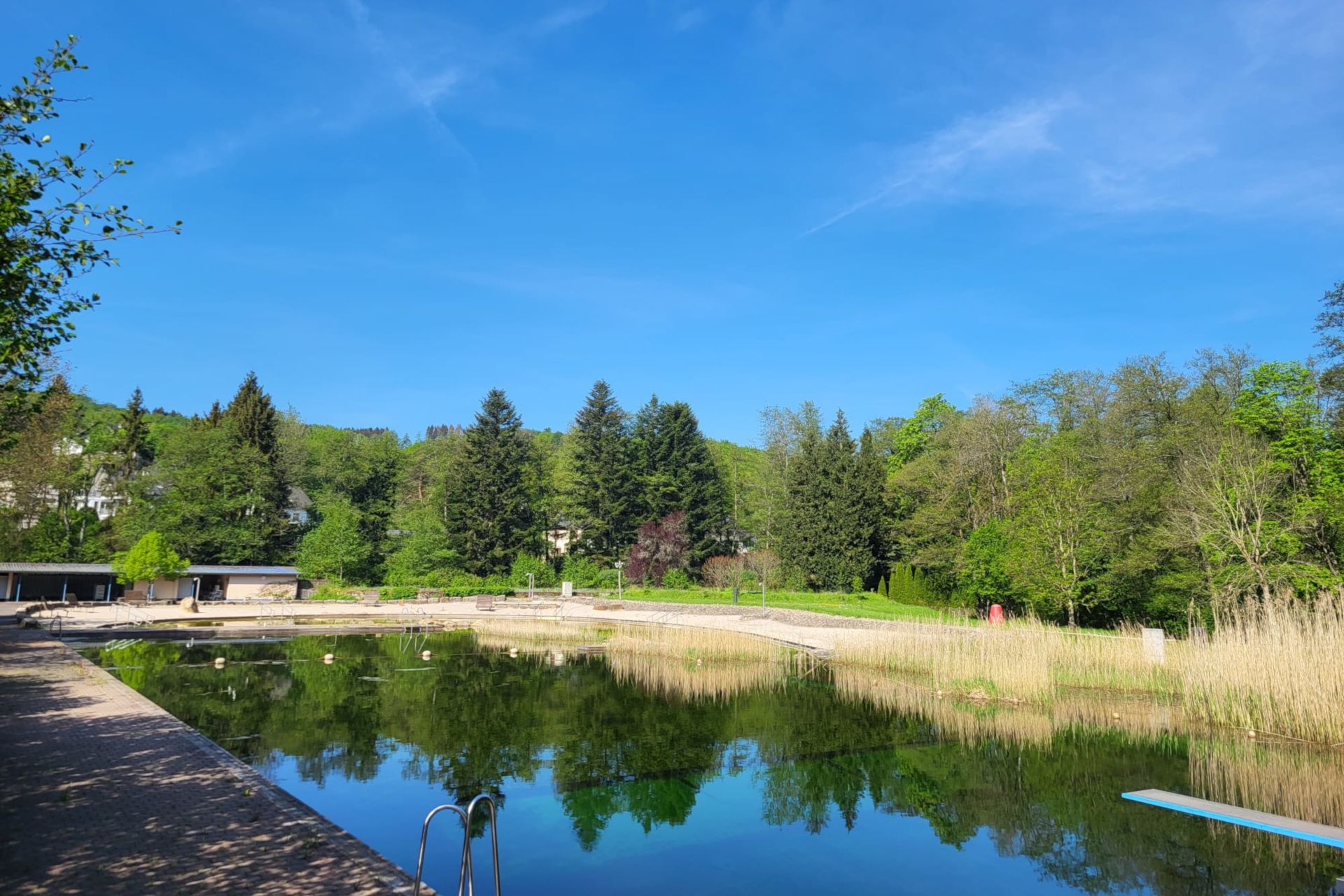The photo shows a view of the natural swimming pool.