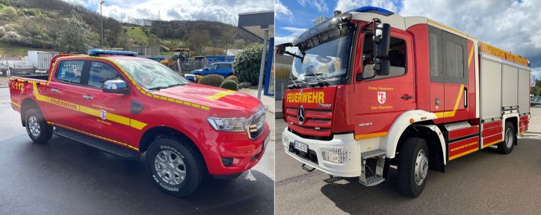 The photo shows the two new fire engines.