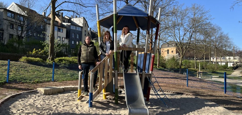 The photo shows the aforementioned people standing on the play tower.