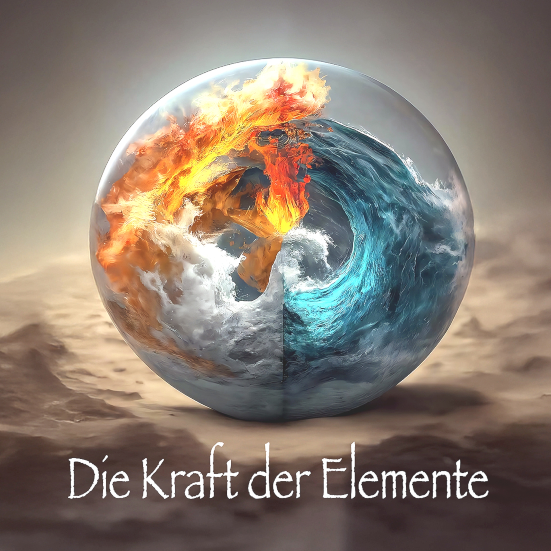 The photo shows an AI-generated image of the globe containing the four elements.