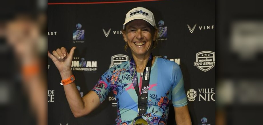 The photo shows the athlete at the World Championships in Nice.