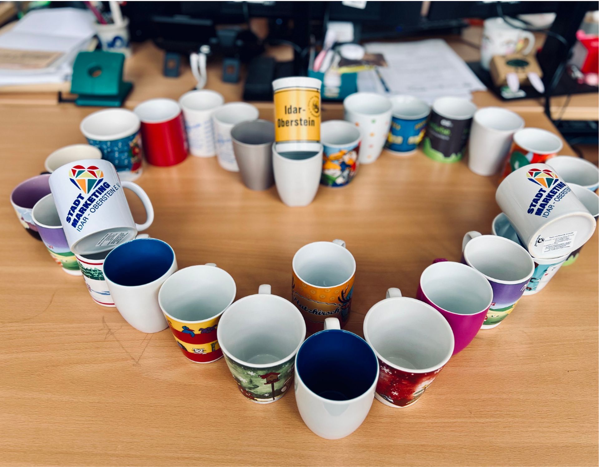 Some of the cups collected for the Advent glow were placed in the shape of a heart.  