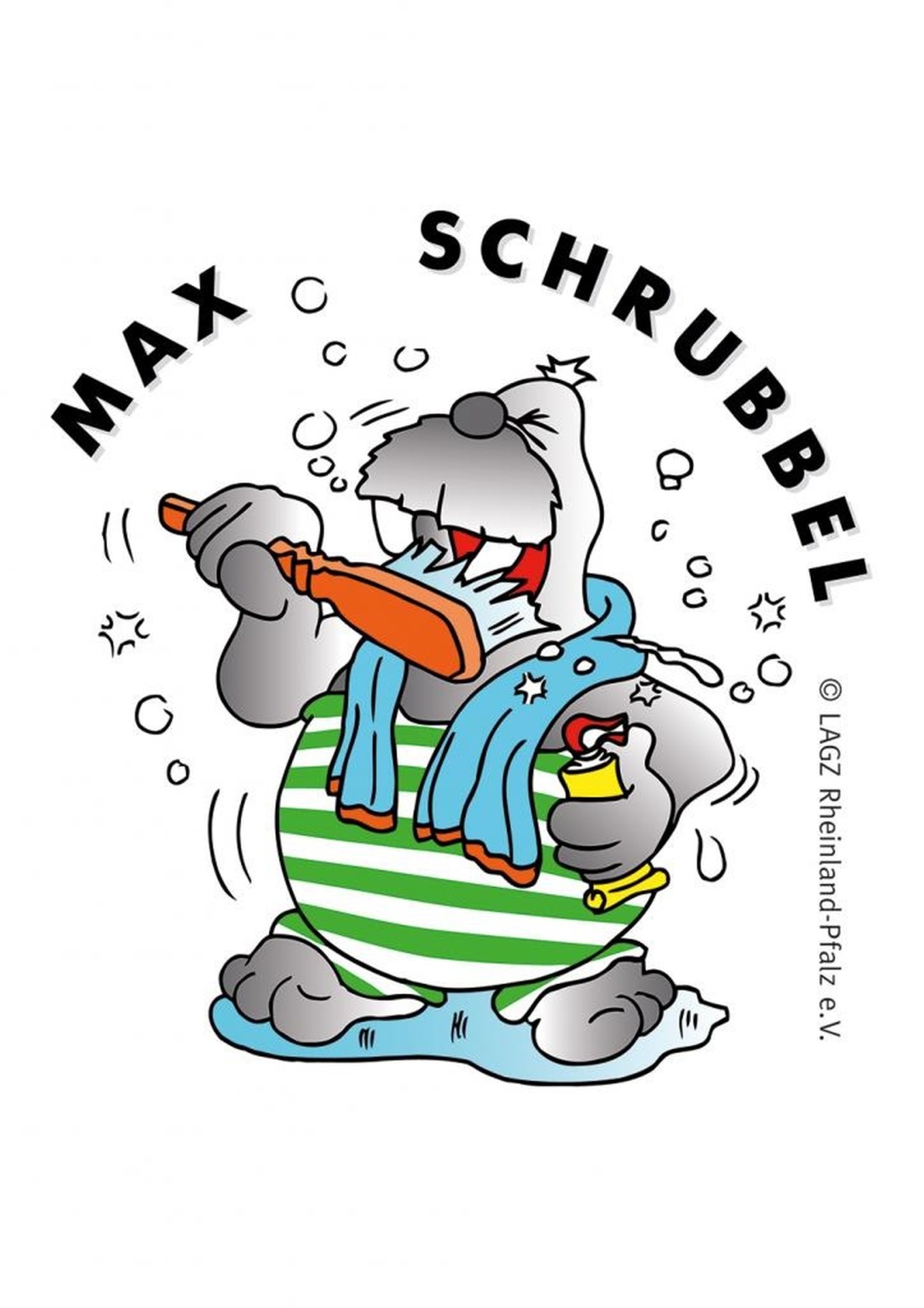 Graphic with Max Schrubbel brushing his teeth.