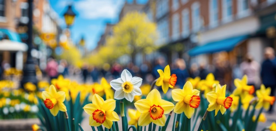 Colorful flowers in front of an inner city backdrop as a symbolic image.