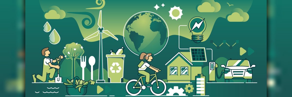 Le collage montre de nombreux éléments de la lutte contre le changement climatique.