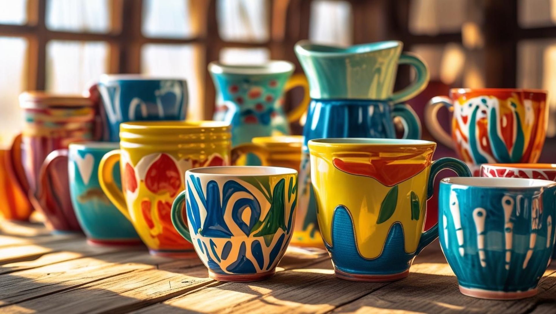 La photo montre de nombreuses tasses de différentes tailles, formes et couleurs.