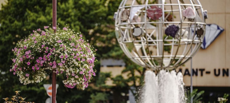 Des Flower Pots pour embellir la zone piétonne d'Idar. A Idar, des pots végétalisés ont été fixés aux lampadaires pour les embellir.