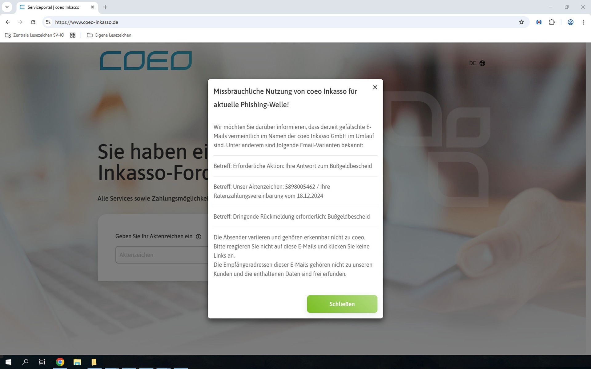 Capture d'écran de la page d'accueil de coeo Inkasso GmbH