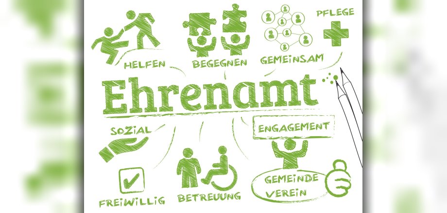 Die Grafik ist eine Collage ehrenamtlicher Tätigkeiten.