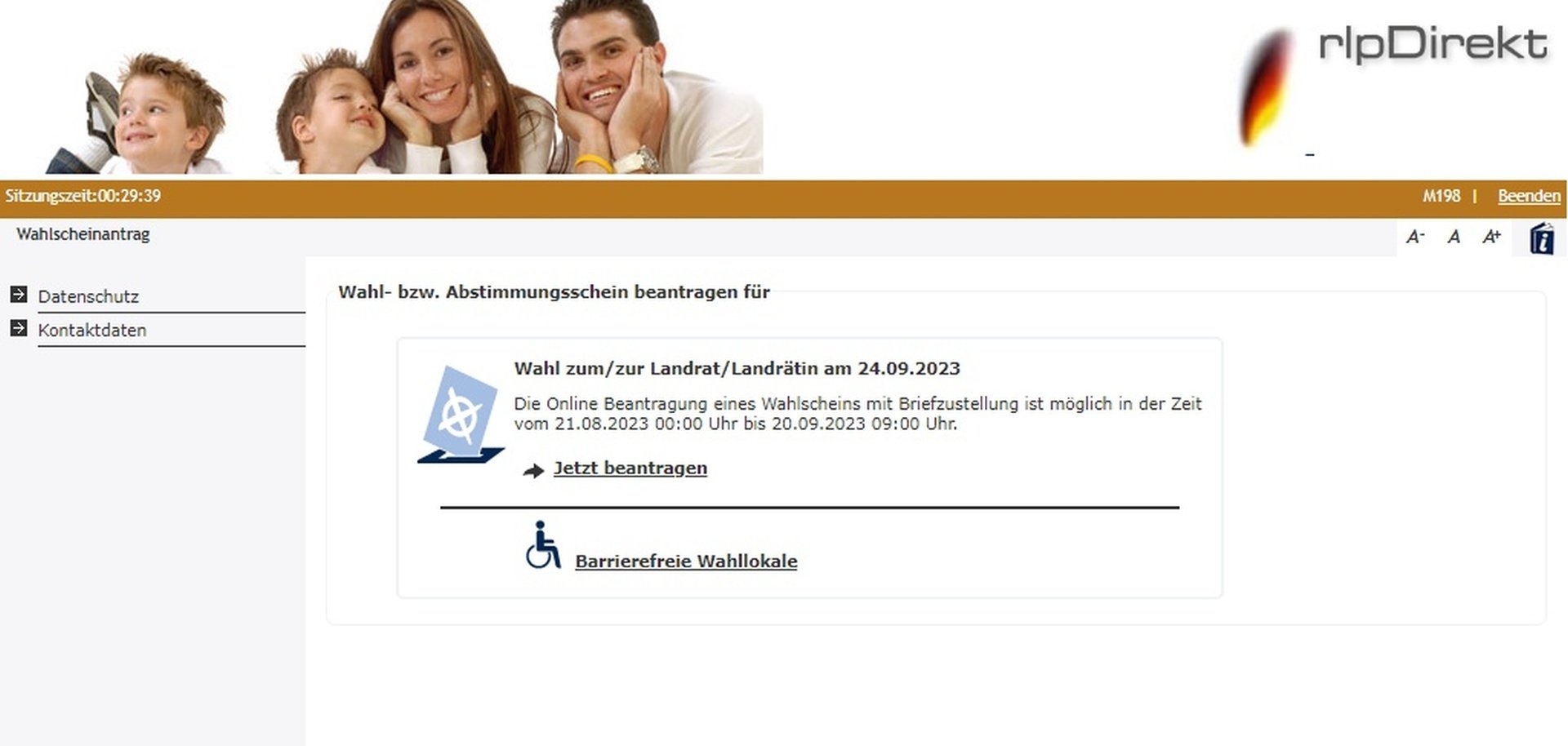 Das Foto zeigt einen Screenshot der Internetseite zur Beantragung des Wahlscheins.