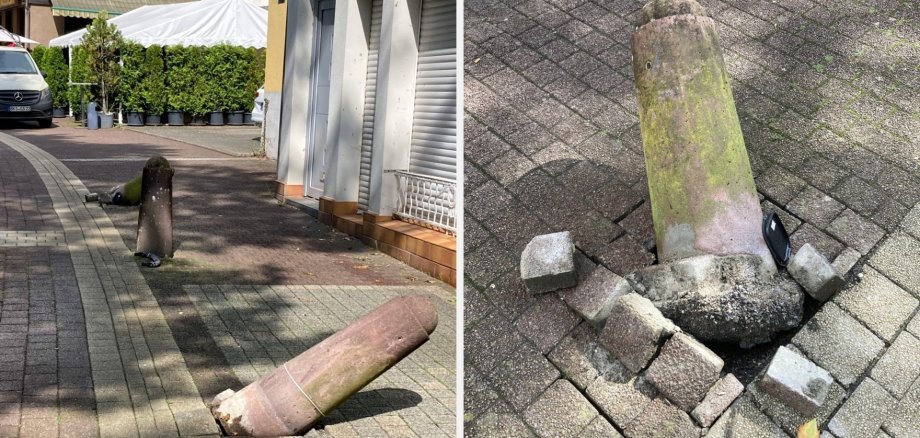 Das Foto zeigt die beschädigten Poller.