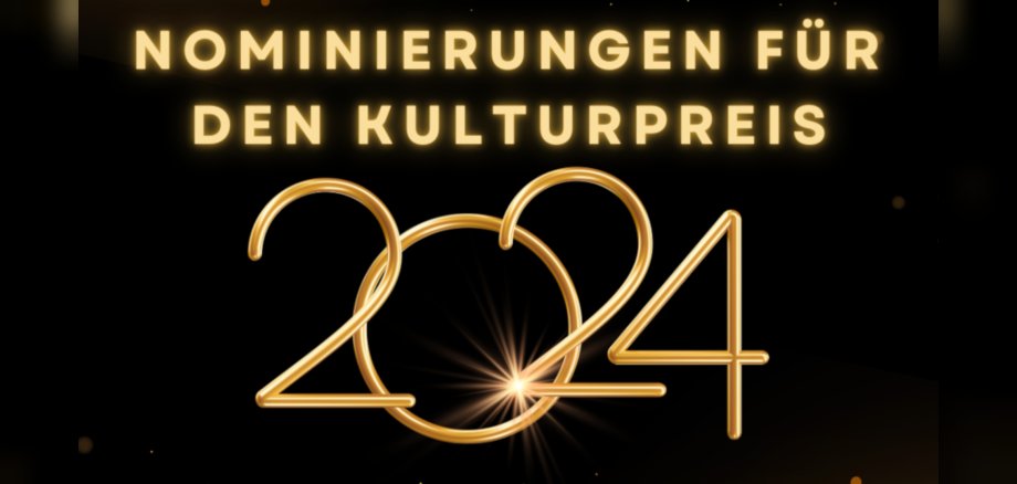Die Grafik zeigt auf dunklem Hintergrund die goldene Schrift: Nominierte für den Kulturpreis 2024.