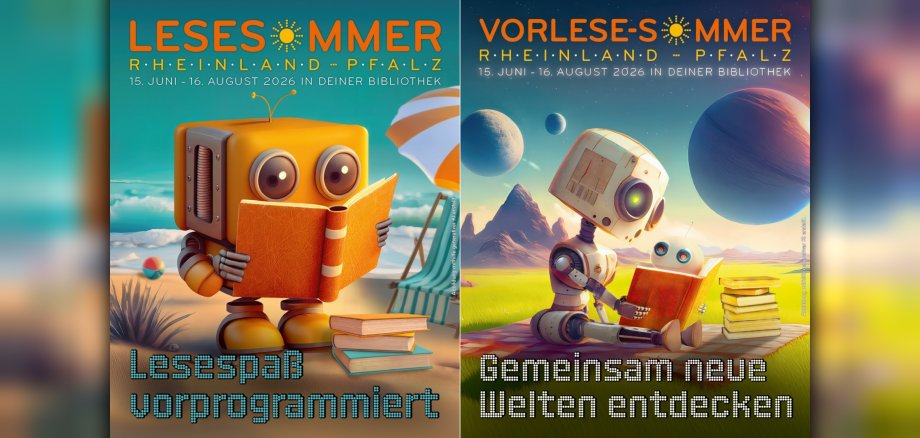 Die Lese-Roboter sind das neue Erkennungszeichen der beiden Leseförderaktionen. Grafik mit Leserobotern