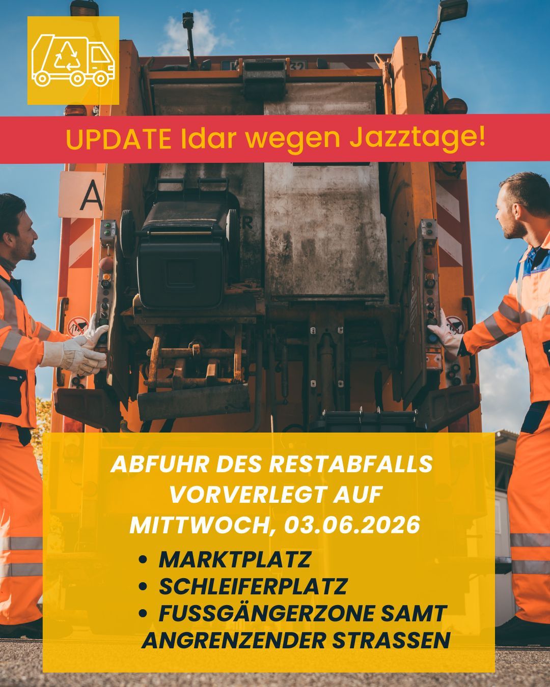 Als Symbolbild für die Abfallentsorgung ist ein Müllwagen zu sehen.