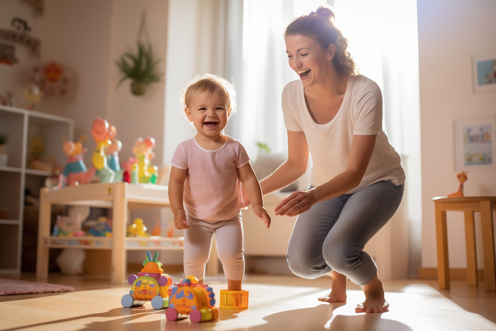 Das Foto zeigt ein Baby und eine junge Frau, die es betreut. 