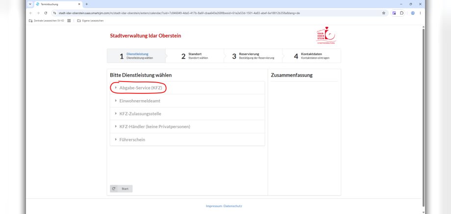 Die Terminschiene für den neuen Abgabe-Service ist bereits freigeschaltet. Screenshot des Terminkalenders